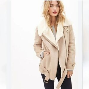 NEW Forever 21 Faux Suede and Fur Lined Aviator Flight Jacket in Camel Size XS